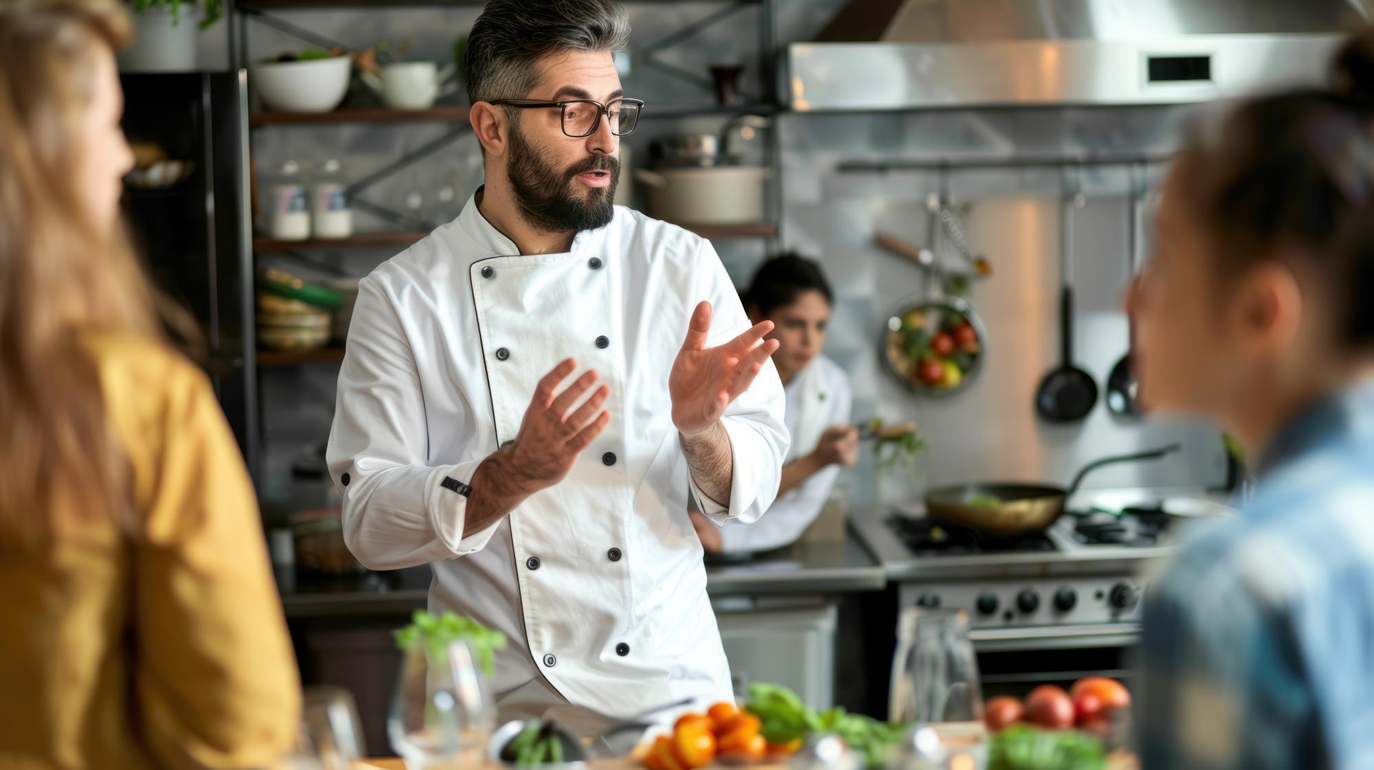 Stüdyo mutfakta öğretmen şef